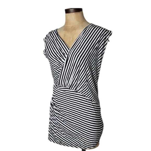 NWT Metaphor Black & White Striped Wrap Top Small – Sleeveless Ruched Blouse - Picture 4 of 10